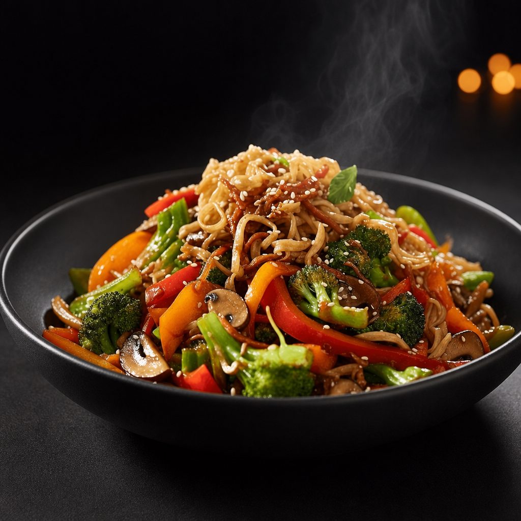 Stir Fried Rice Noodles with Vegetables.